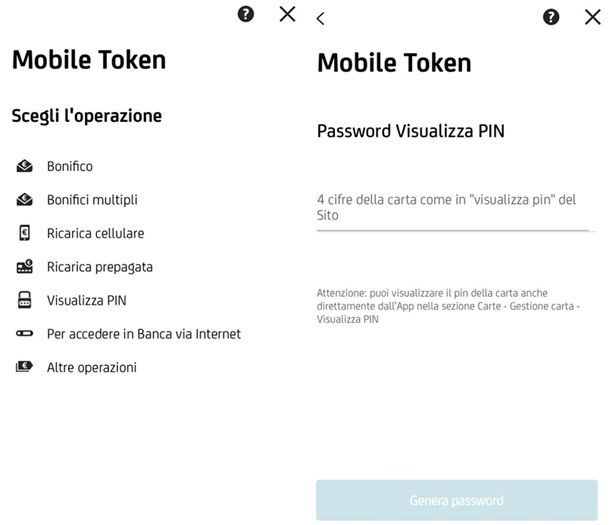 Banca Via Internet Richiesta Mobile Token Visualizza PIN
