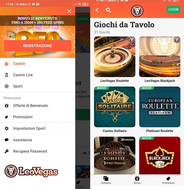 App Casinò LeoVegas