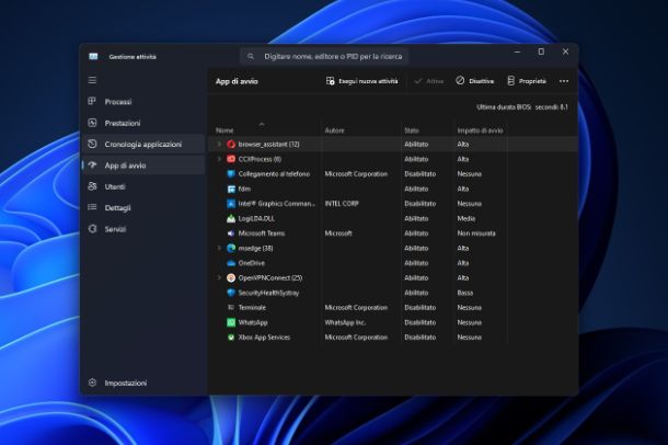 Disattivare l'avvio automatico di programmi superflui
