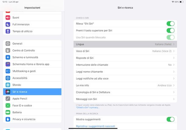 Cambiare lingua Siri