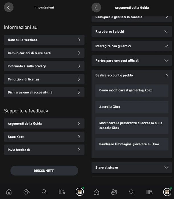 App per dispositivi mobili Xbox Cambio gamertag