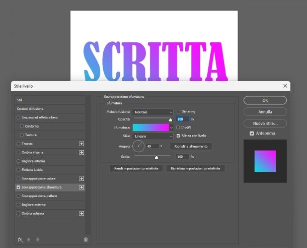 sfumare scritta Photoshop
