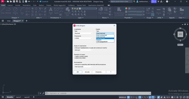 Unità di misura angoli AutoCAD