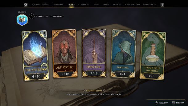 Migliori talenti Hogwarts Legacy menu
