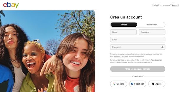 Creare account su eBay
