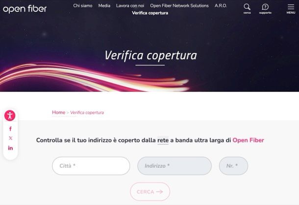 Verifica copertura fibra Open Fiber
