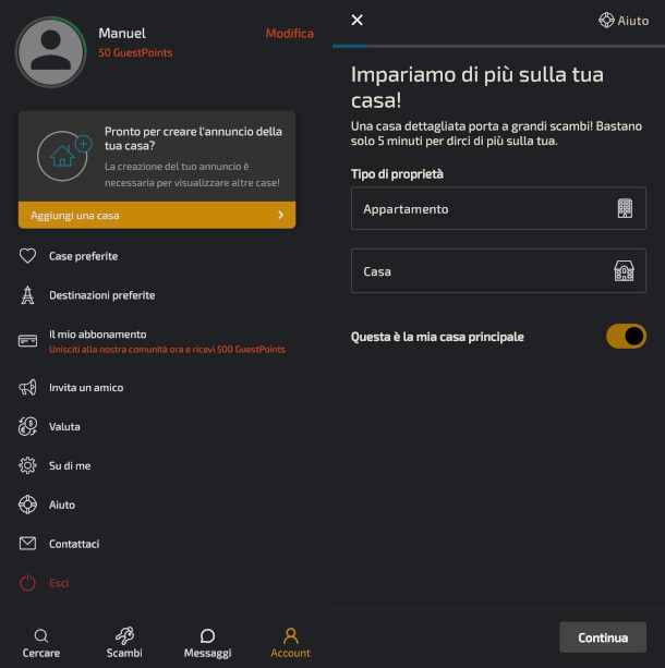 schermate app HomeExchange creazione annuncio