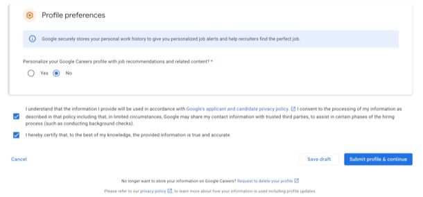 Profilo Google Career