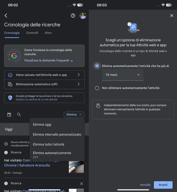 Cronologia delle ricerche Google iPhone