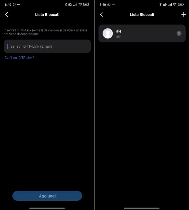 Lista bloccati app Tapo Android