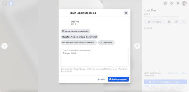 Contattare venditore Facebook