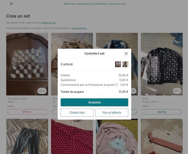 Acquistare set su Vinted