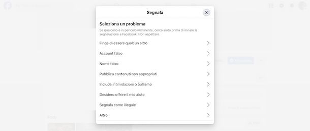 Segnalare profilo Facebook falso