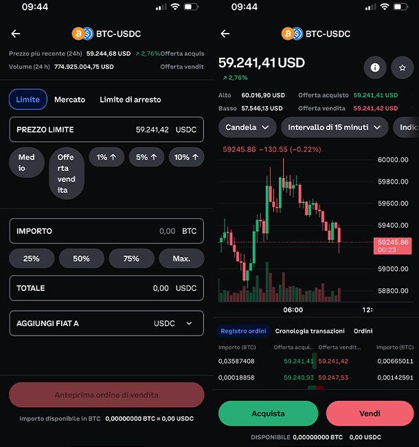 Acquisto vendita Coinbase