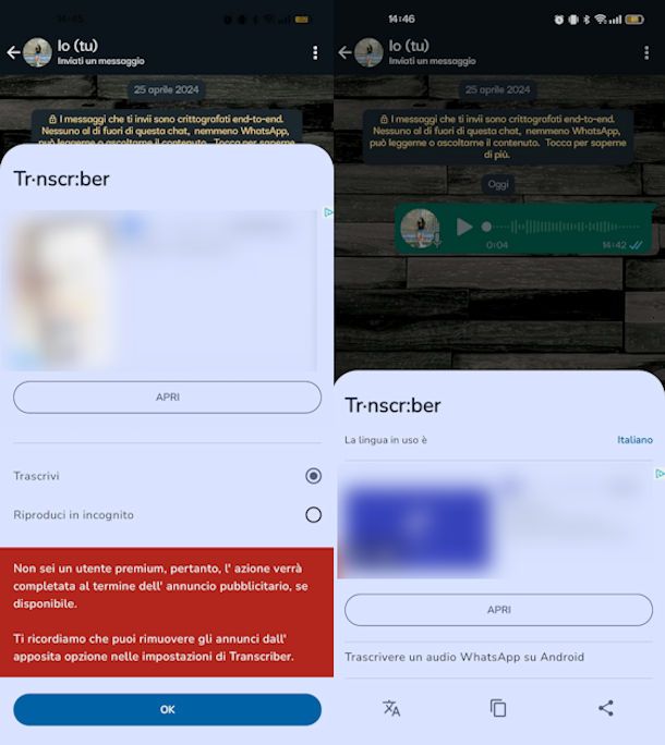 Transcriber per WhatsApp su Android