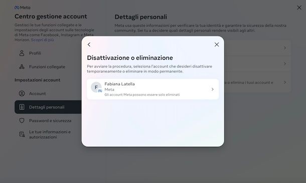 Eliminazione Meta dal computer