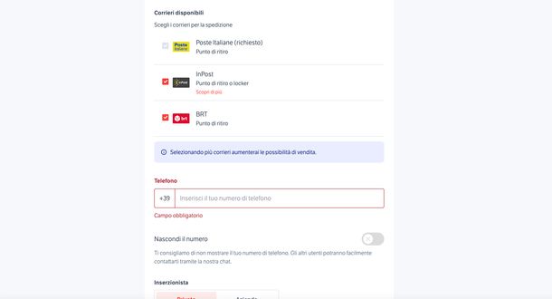 Subito.it modulo annuncio
