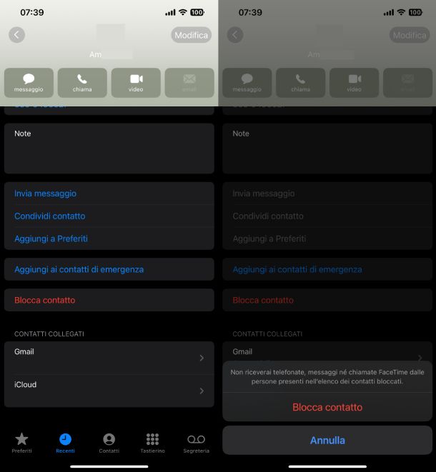 Blocco contatto iPhone
