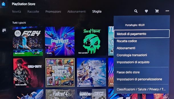 Come vedere portafoglio PS5 console