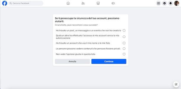 Segnalare account Facebook rubato