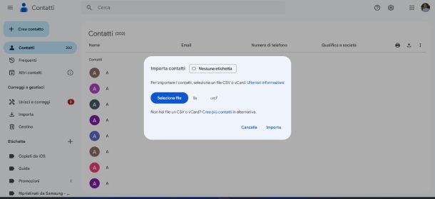 Google Contatti Web
