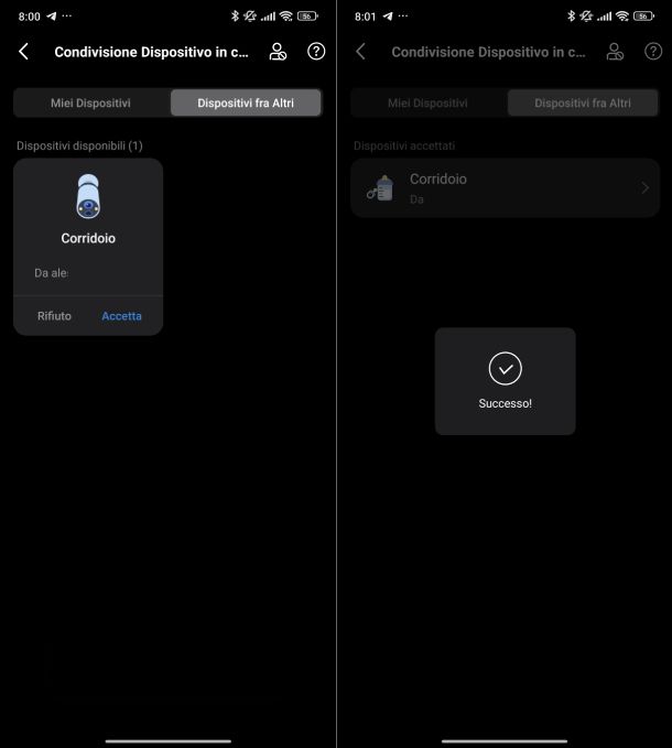 Invito ricevuto app Tapo Android