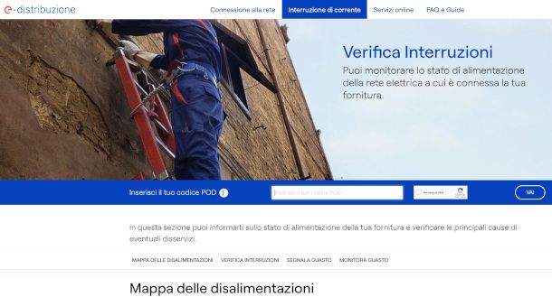 pagina segnalazioni sito E-Distribuzione