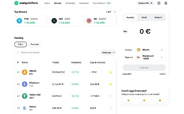 Come acquistare criptovalute su Young Platform