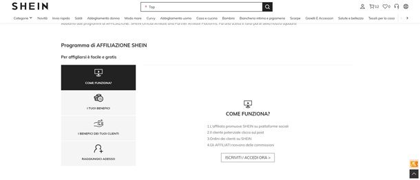 shein affiliazione