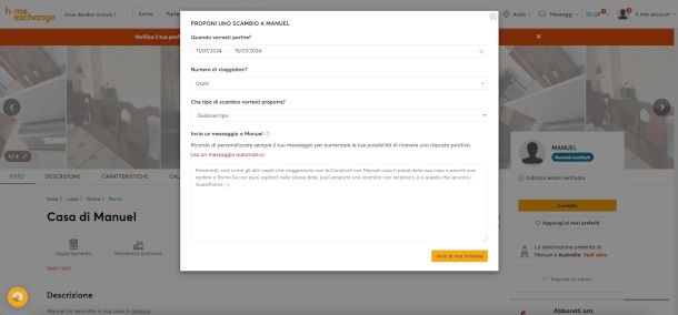 modulo di contatto per prenotazione sito HomeExchange