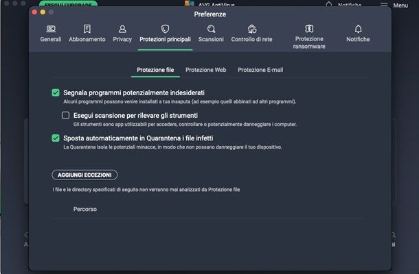 eccezioni avg mac