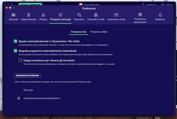 eccezioni avast mac