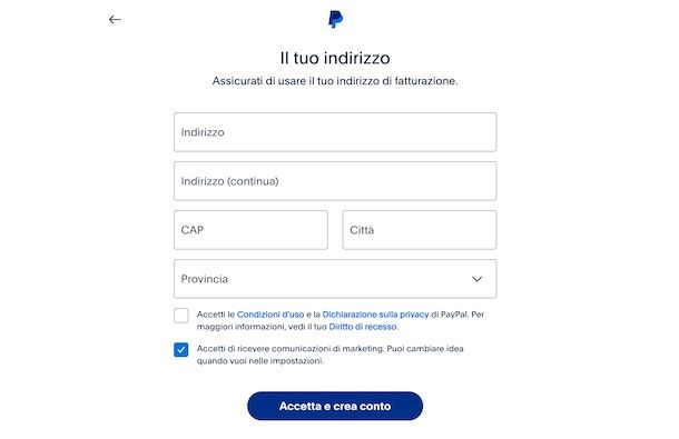 Creare conto PayPal