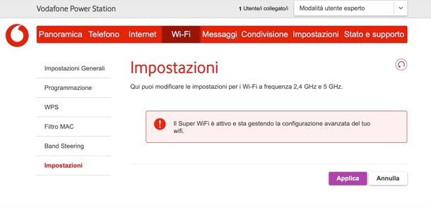 Disattivare Super Wi-Fi o Wi-Fi Doctor Vodafone Station 