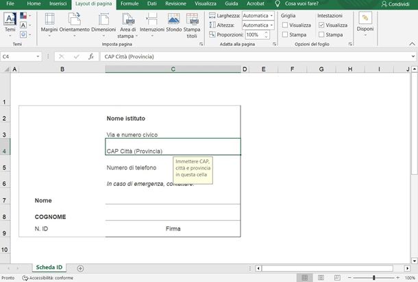 excel etichetta