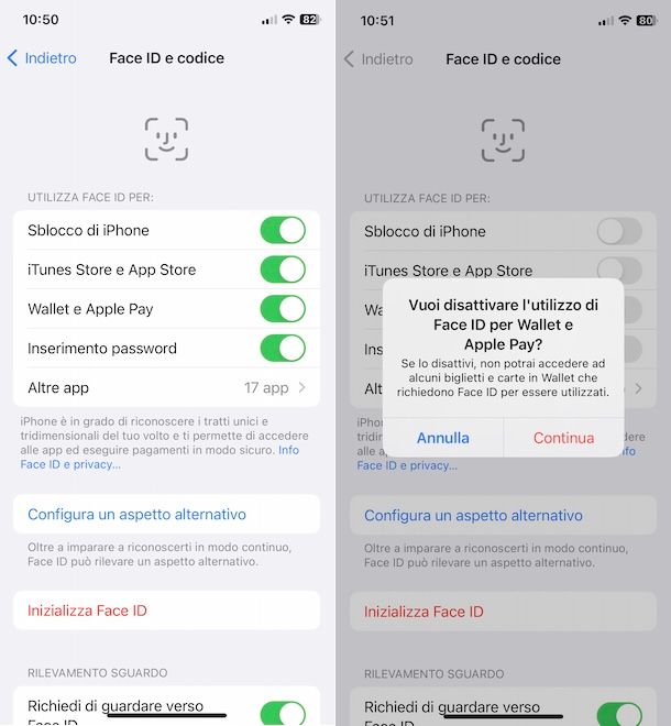 Disattivare Face ID su iPhone