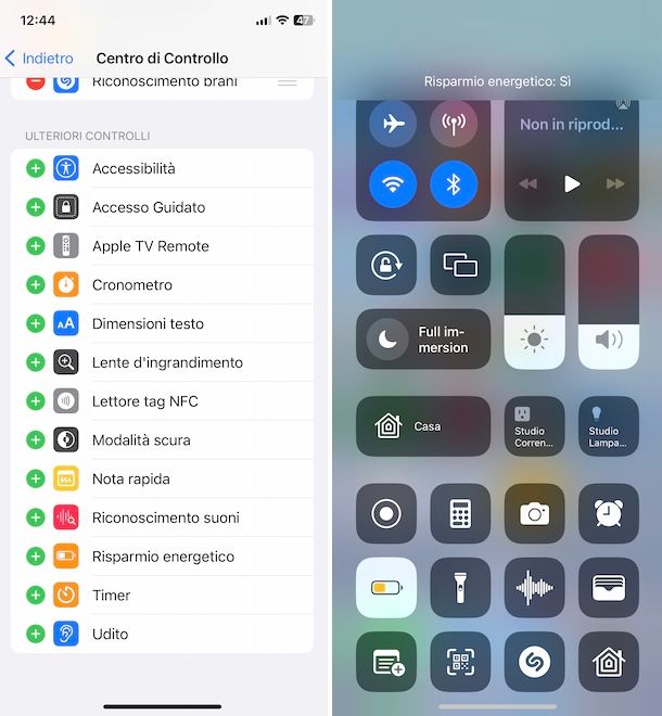 Risparmio energetico iPhone da Centro di controllo