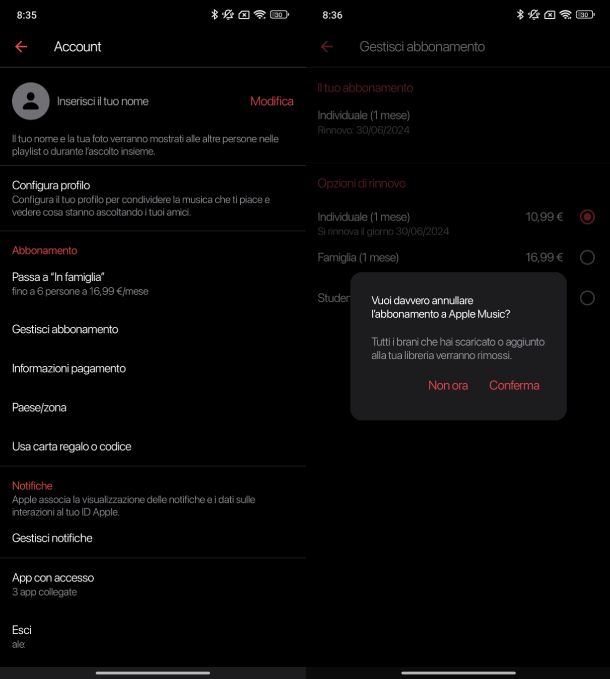 Abbonamento Apple Music Android