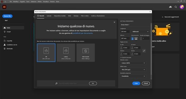 nuovo file illustrator