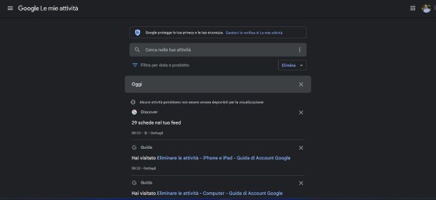 Le tue attività Google PC