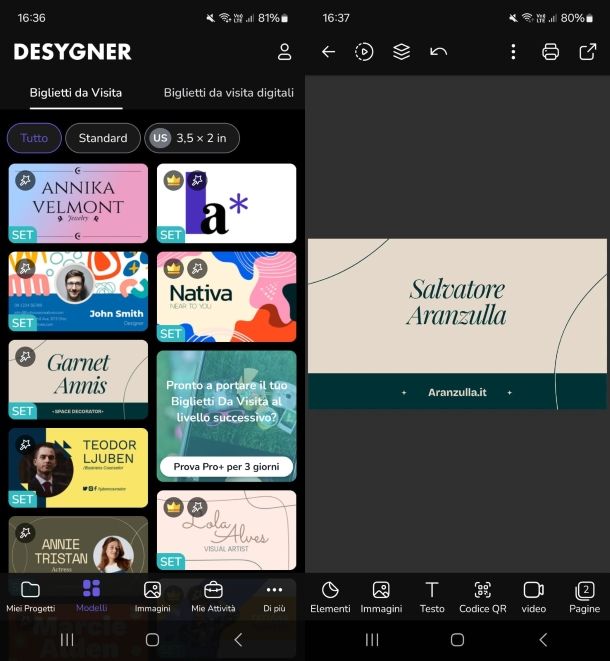 Creatore Biglietti da Visita per Android