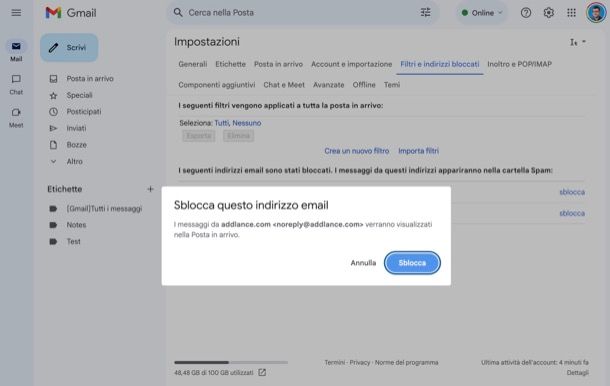 Sbloccare mittente su Gmail