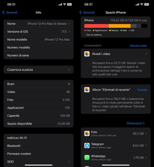 Impostazioni memoria iPhone