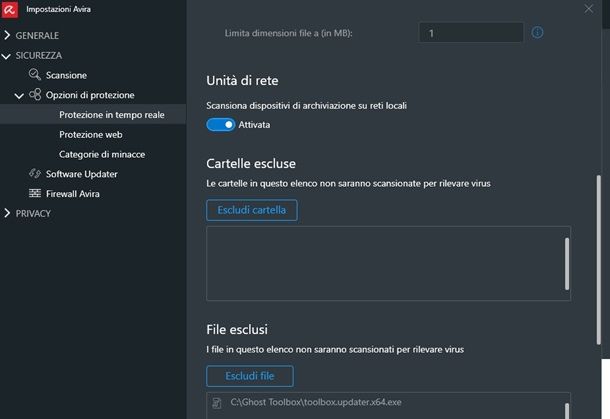 avira escludere file