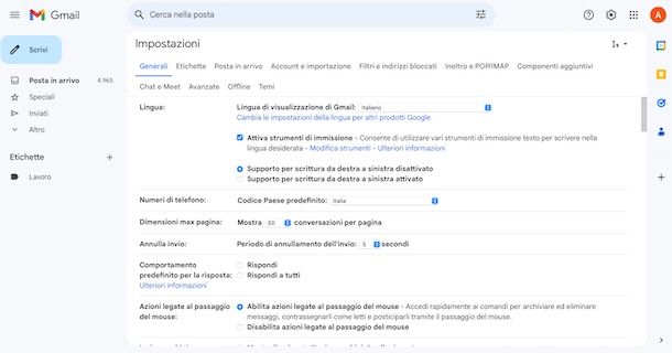Cambiare lingua su Gmail