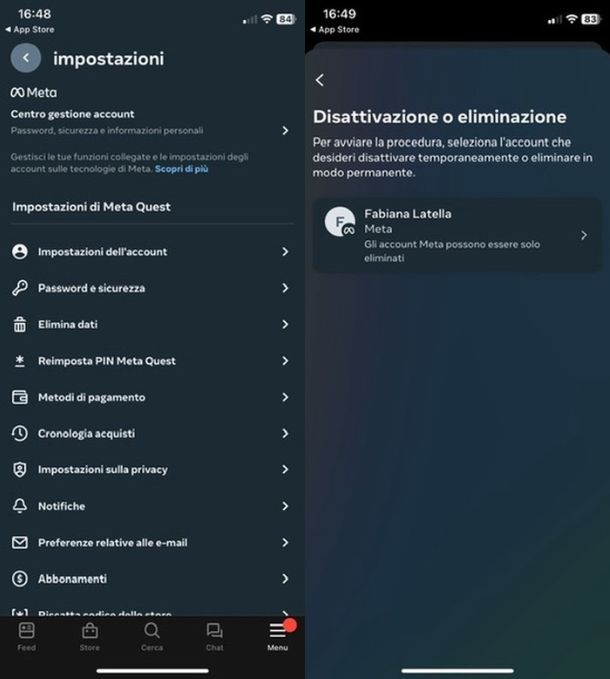 Eliminare Meta da app