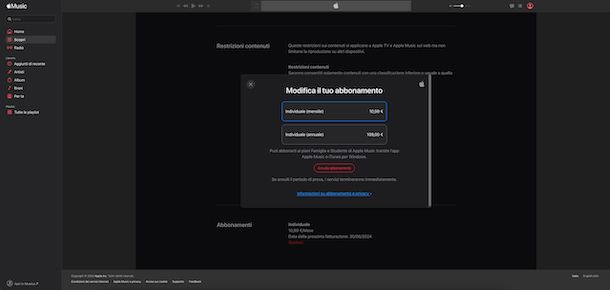 Abbonamento Apple Music sito Web
