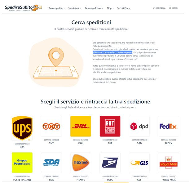 Servizio di tracciamento globale di SpedireSubito