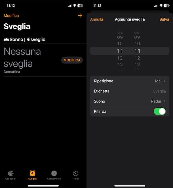 Impostare sveglia su iPhone