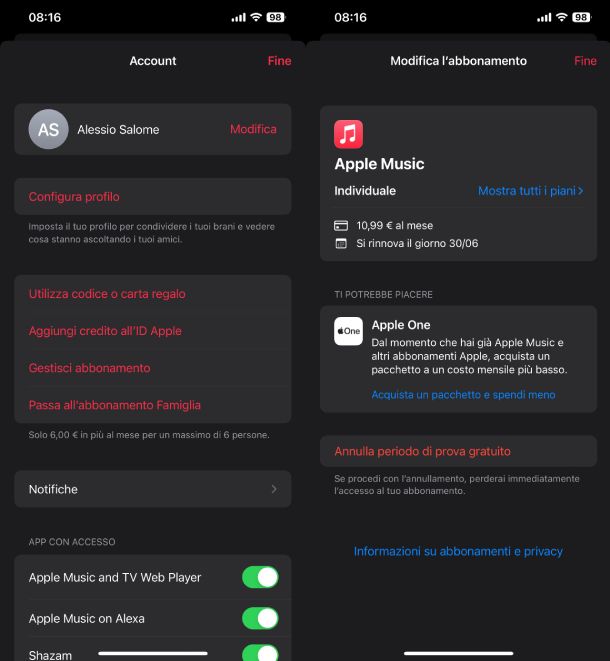 Abbonamento Apple Music iPhone